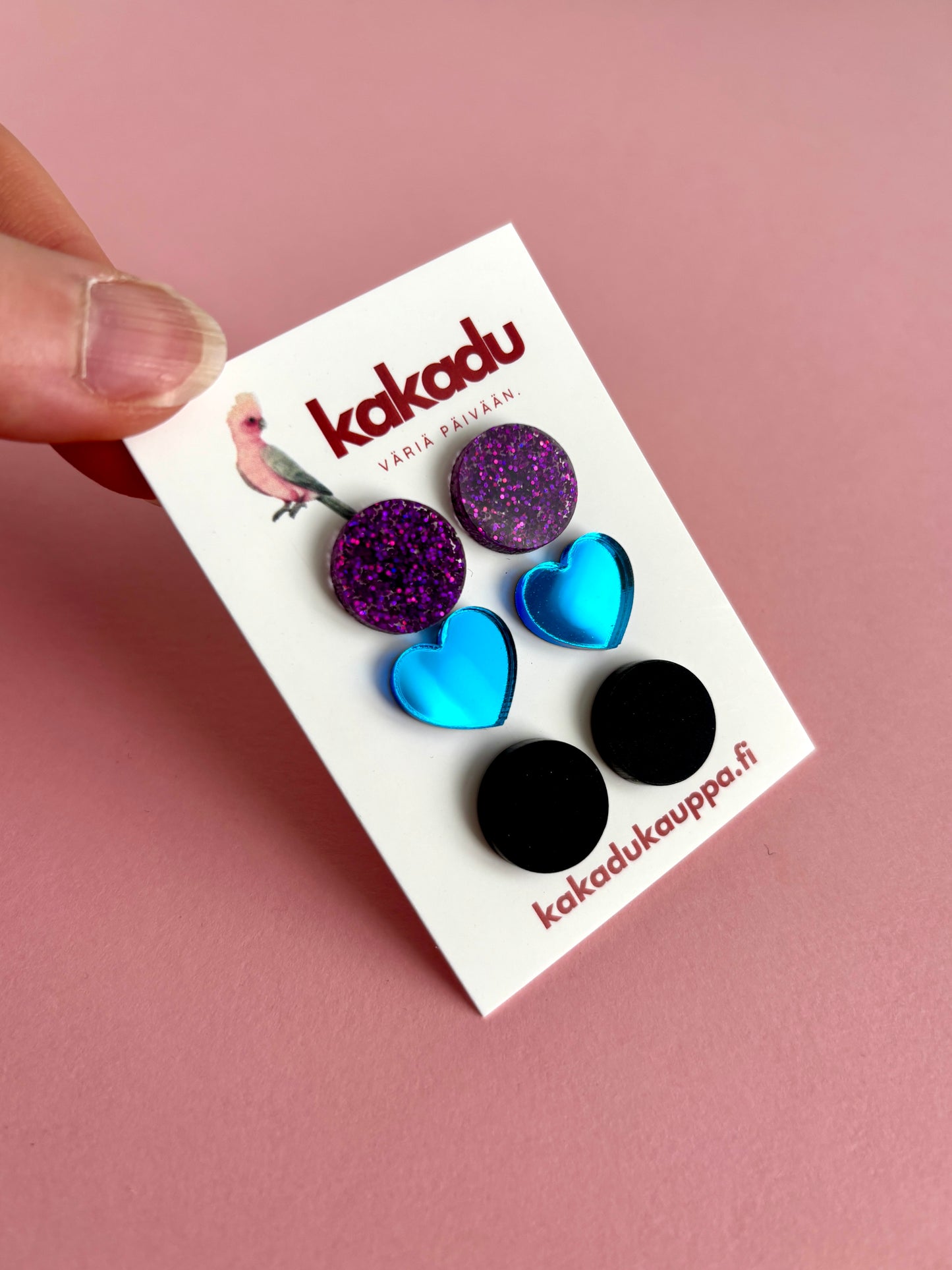 SHAPES-nappikorvakorut 3-pack, violetti-sininen-musta