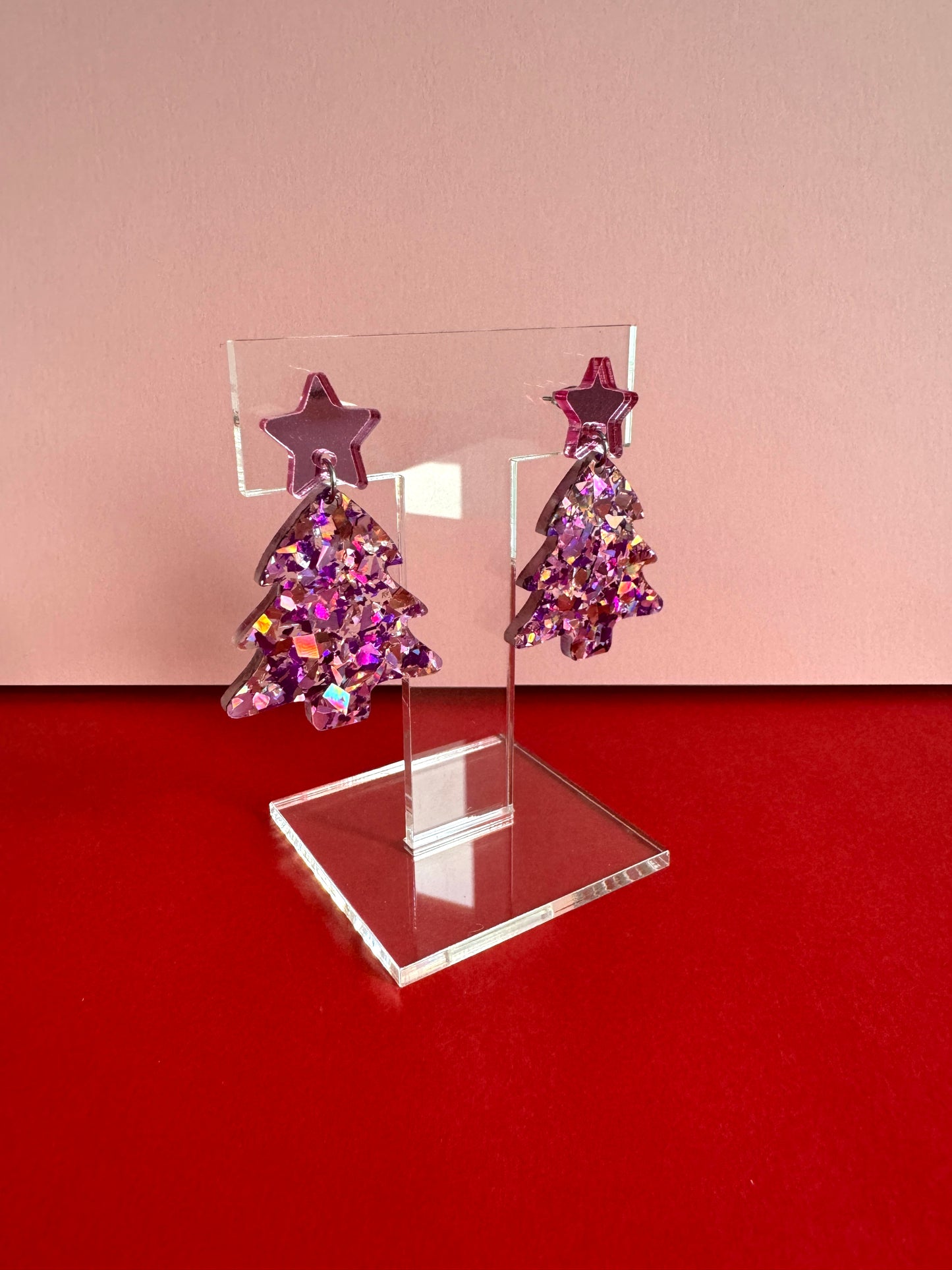 Joulukuusi-korvakorut, vaaleanpunainen