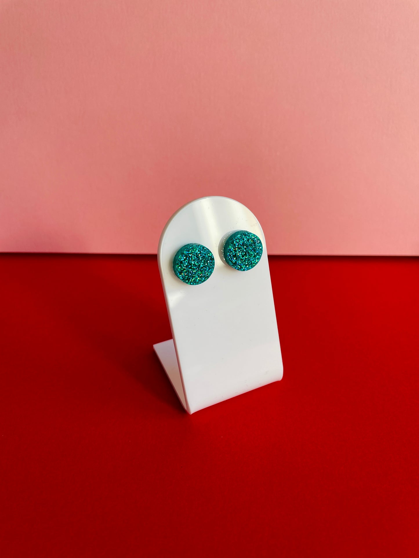 Pyöreät nappikorvakorut, sinivihreä glitter