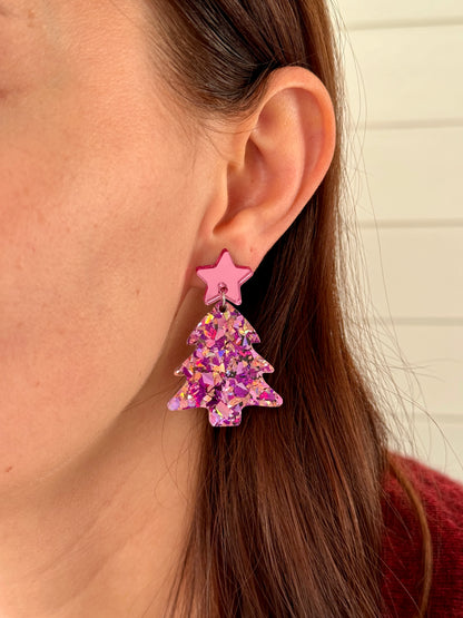 Joulukuusi-korvakorut, vaaleanpunainen