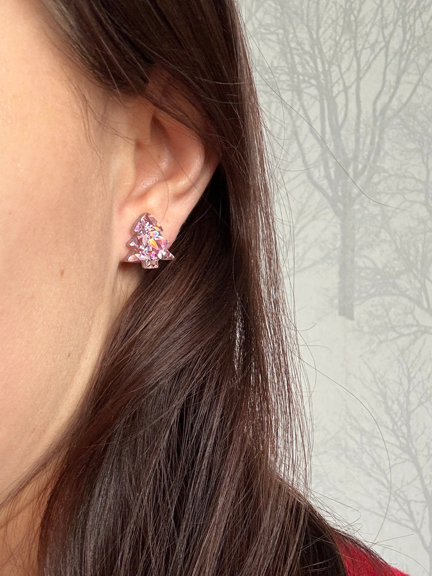 Joulukuusi-nappikorvakorut, ruusukulta