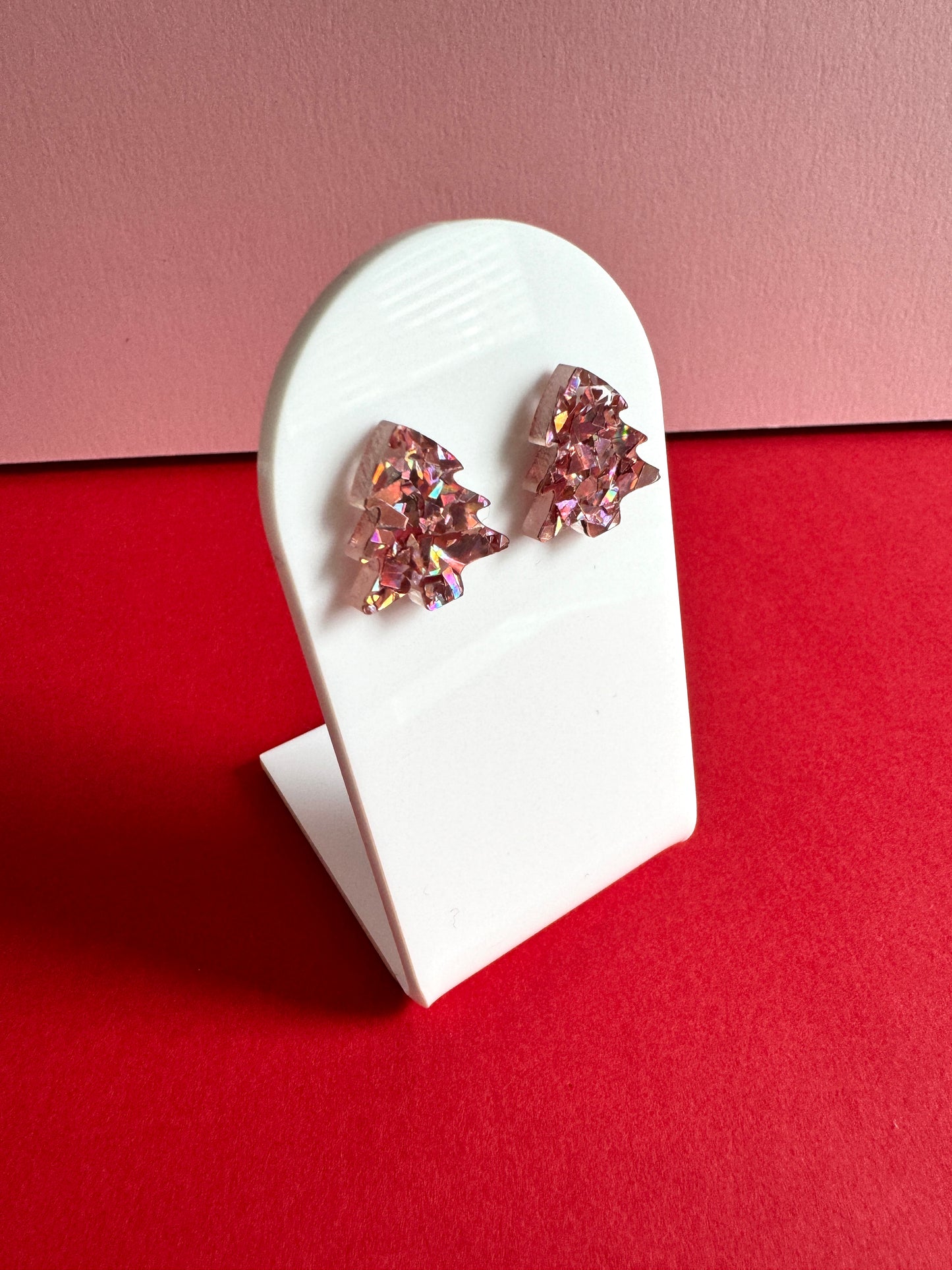 Joulukuusi-nappikorvakorut, ruusukulta