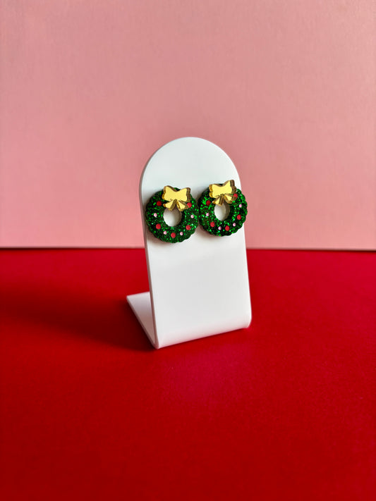 Kranssi-nappikorvakorut, vihreä glitter