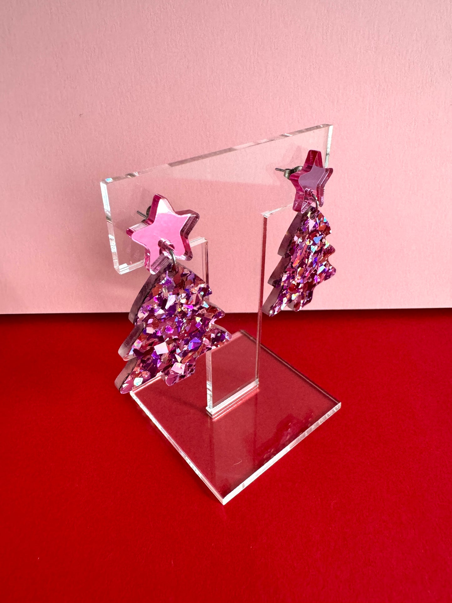 Joulukuusi-korvakorut, vaaleanpunainen