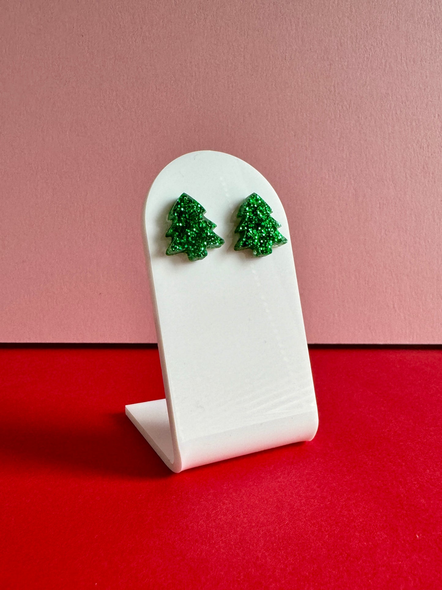 Joulukuusi-nappikorvakorut, vihreä glitter