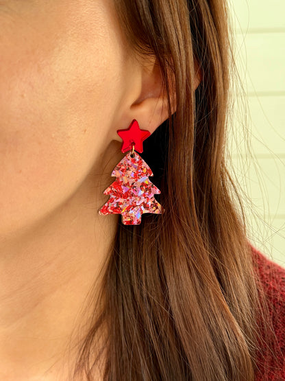 Joulukuusi-korvakorut, punainen