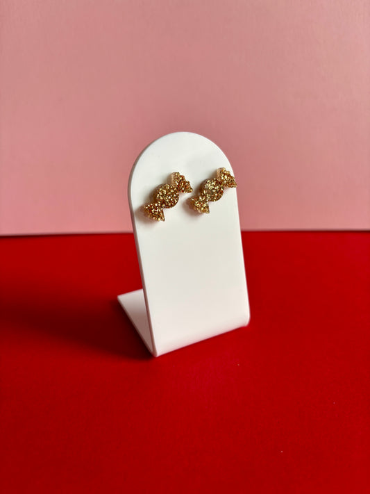 Karkki-nappikorvakorut, kulta glitter