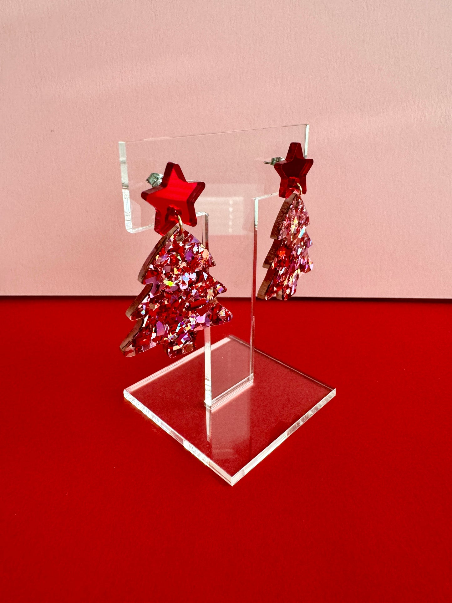 Joulukuusi-korvakorut, punainen