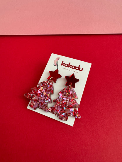 Joulukuusi-korvakorut, punainen