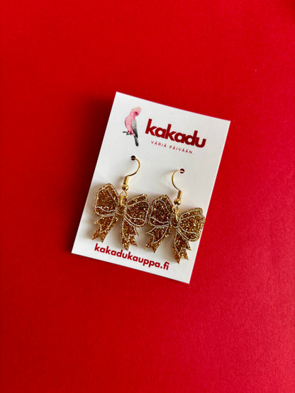 Rusetti-korvakorut, kultainen glitter