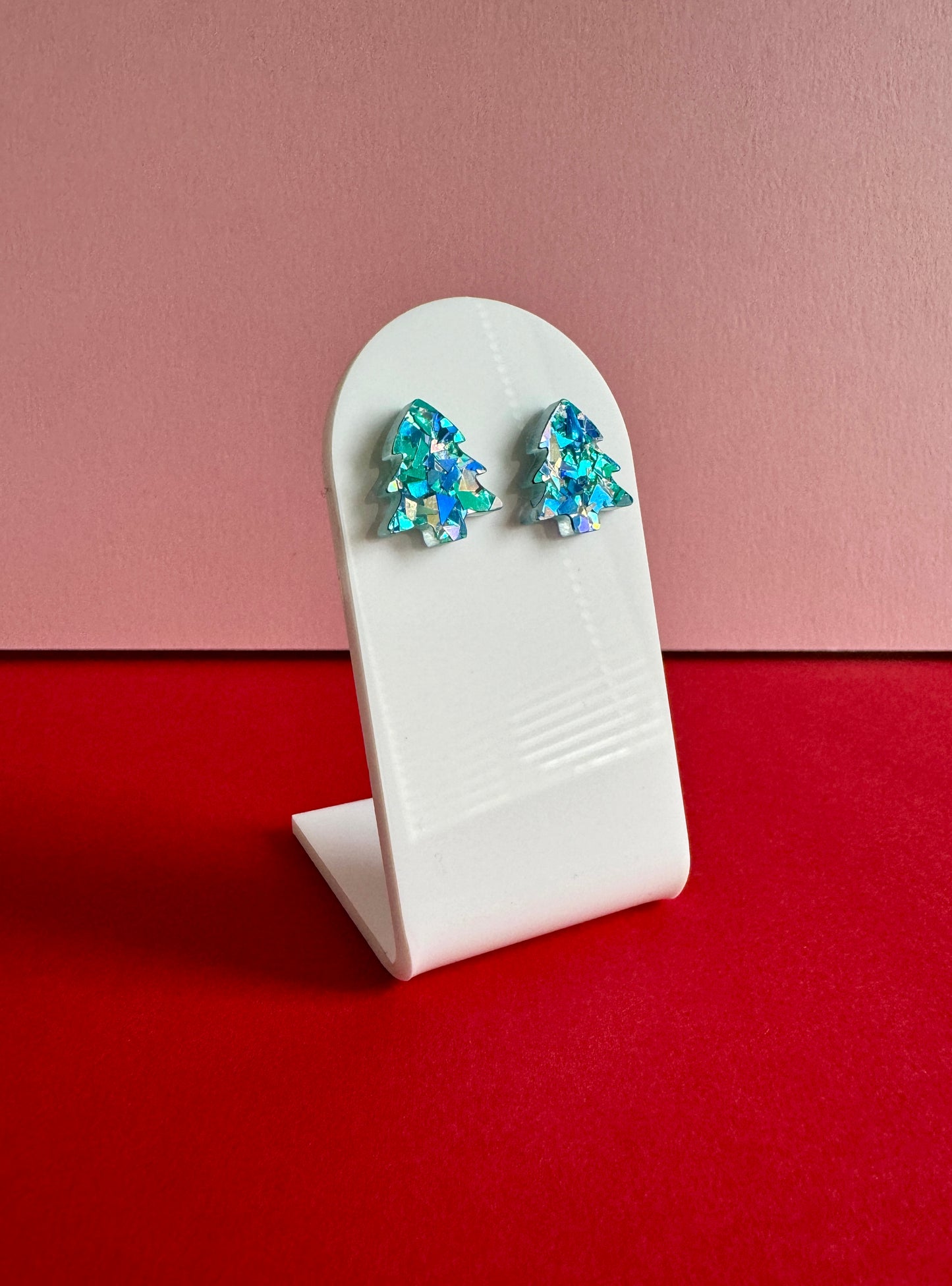 Joulukuusi-nappikorvakorut, sininen