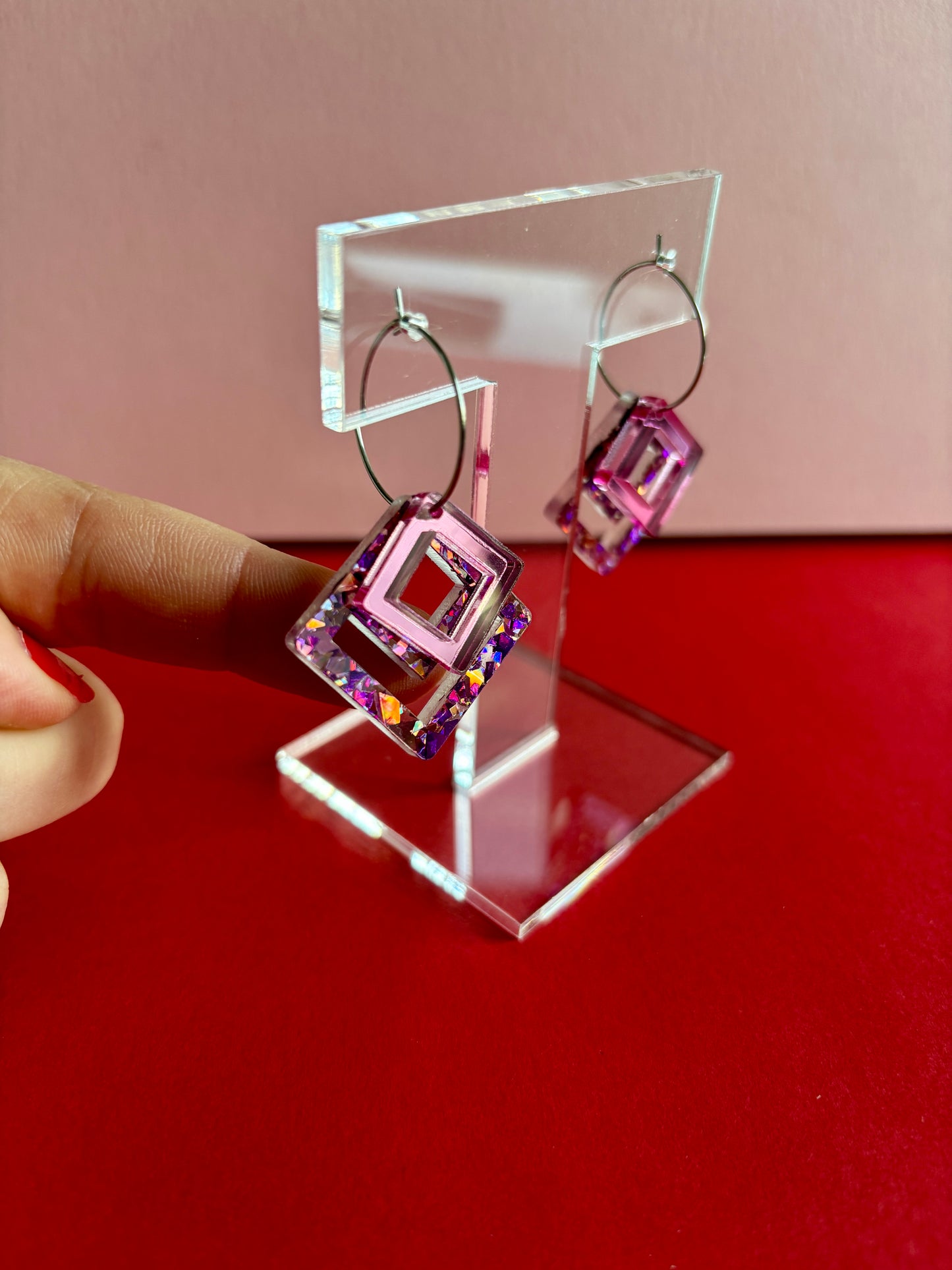 Macrame-korvakorut, vaaleanpunainen