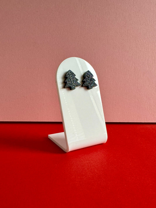 Joulukuusi-nappikorvakorut, musta glitter