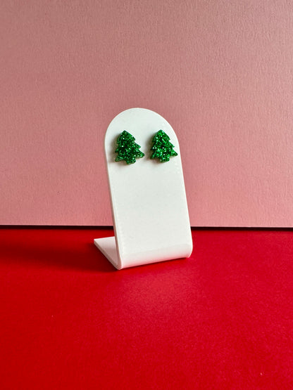 Joulukuusi-nappikorvakorut, vihreä glitter