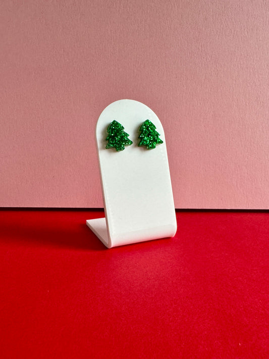 Joulukuusi-nappikorvakorut, vihreä glitter