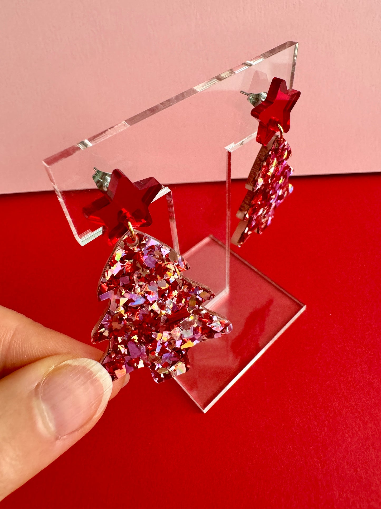 Joulukuusi-korvakorut, punainen