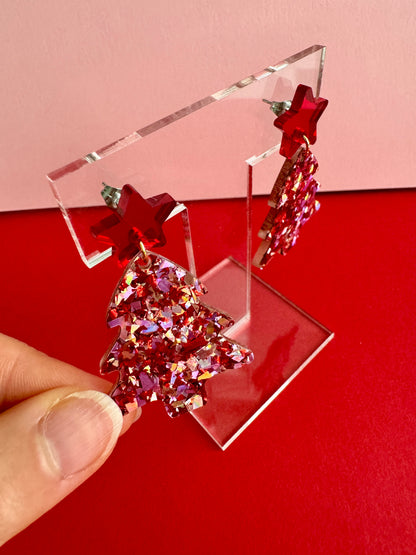 Joulukuusi-korvakorut, punainen