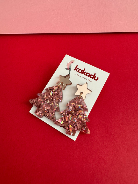 Joulukuusi-korvakorut, ruusukulta