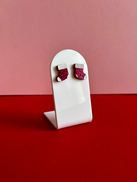 Joulusukka-nappikorvakorut, pinkki