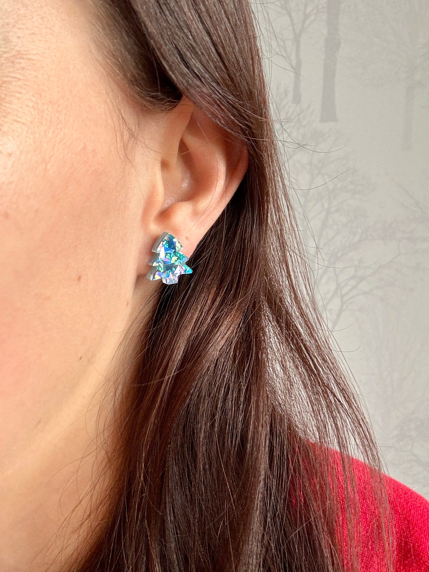 Joulukuusi-nappikorvakorut, sininen