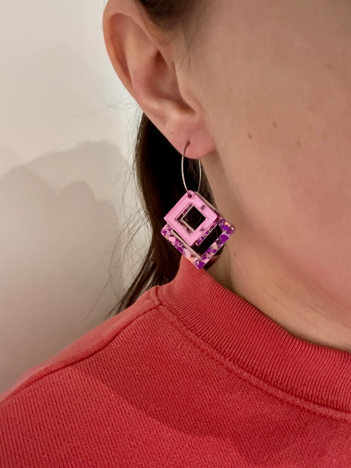 Macrame-korvakorut, vaaleanpunainen