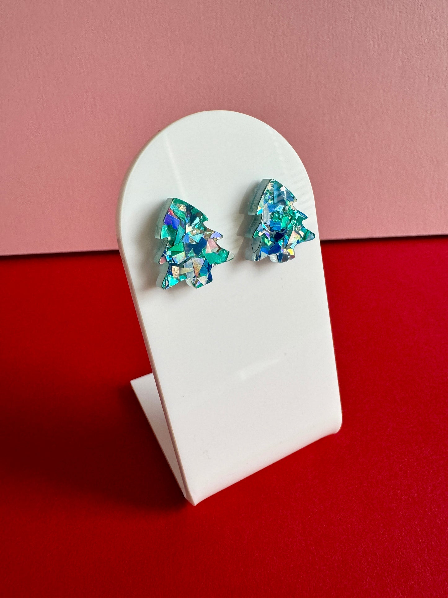 Joulukuusi-nappikorvakorut, sininen