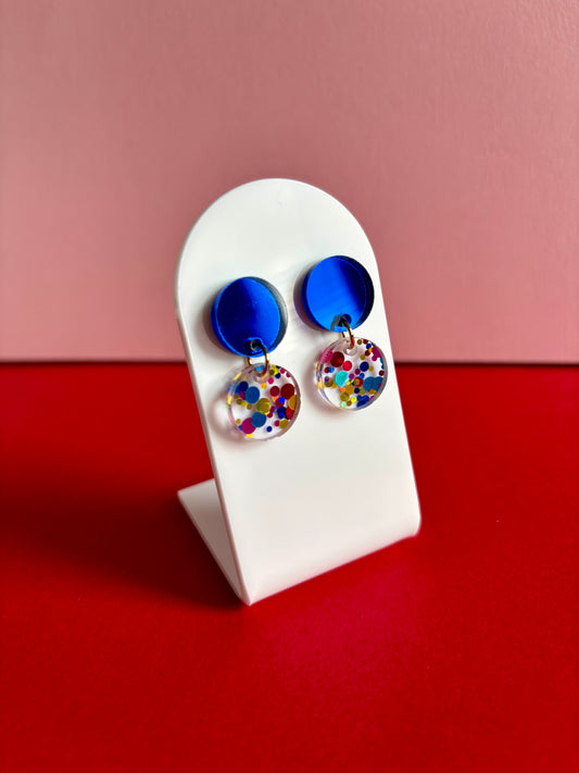 Domino-korvakorut, sininen-konfetti