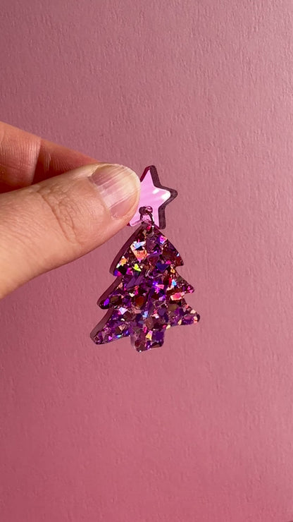 Joulukuusi-korvakorut, vaaleanpunainen