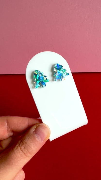 Joulukuusi-nappikorvakorut, sininen