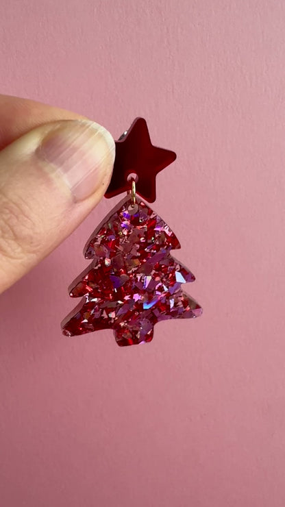 Joulukuusi-korvakorut, punainen